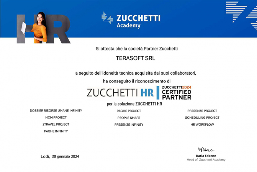 Attestato Terasoft certificazioni 2024